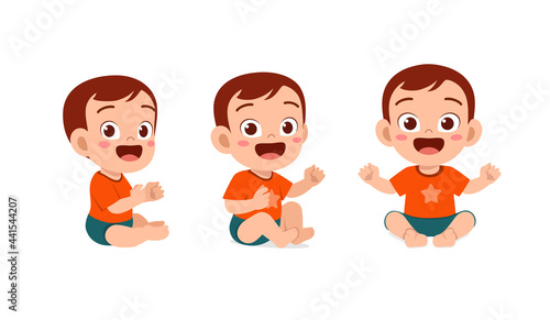 cute baby boy sit down and smile pose set