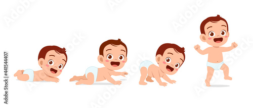 cute baby boy in growth cycle progress set