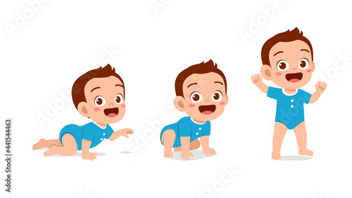 cute baby boy in growth cycle progress set