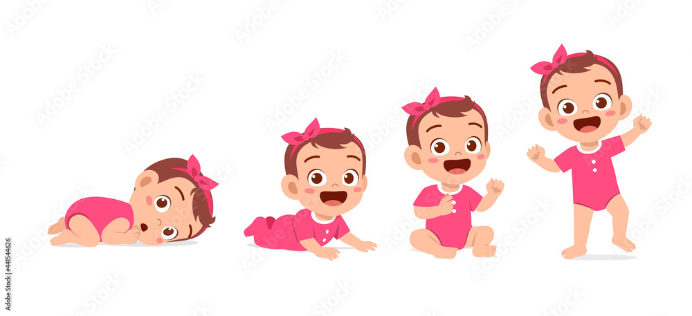 cute baby girl in growth cycle progress set cute baby girl in growth cycle progress set