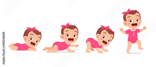 cute baby girl in growth cycle progress set
