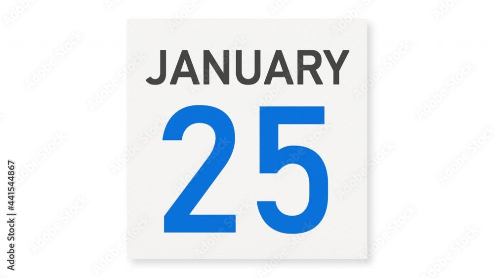 January 25 date after torn page of a paper calendar, 3d animation January 25 date after torn page of a paper calendar, 3d animation