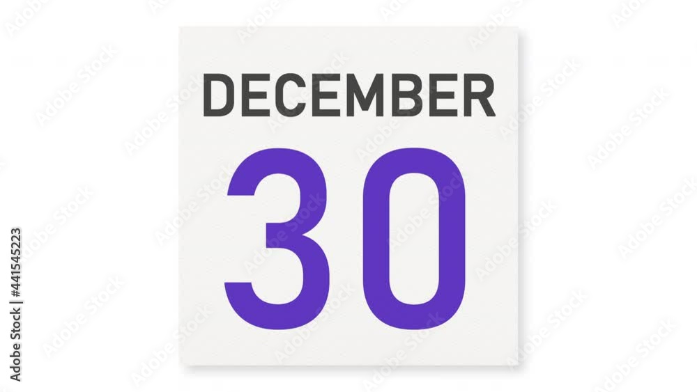 December 30 date behind crumpled paper page of a calendar, 3d animation December 30 date behind crumpled paper page of a calendar, 3d animation