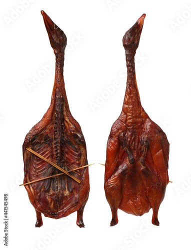 Smoked duck on white background 