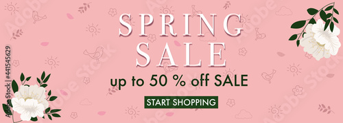 Spring sale banner in pink floral style