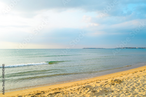Fototapeta Naklejka Na Ścianę i Meble -  sea coast with sand. dawn at sea. tranquillity