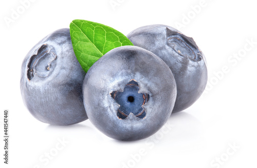 Blueberries completely in focus after stacking the images isolated on white background with clipping paths photo