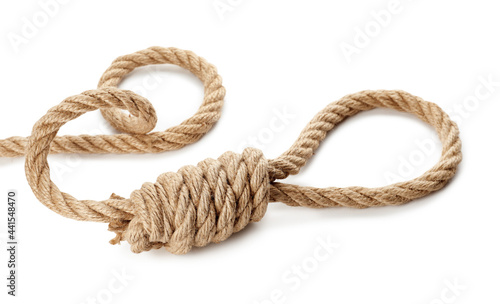 Rope noose with knot on white background photo