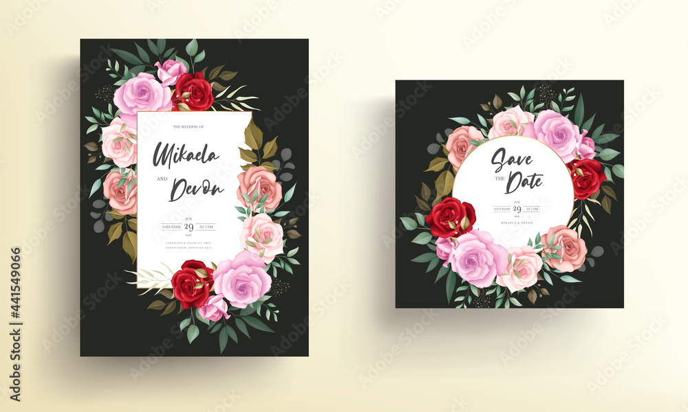 Wedding invitation card with beautiful floral decorations