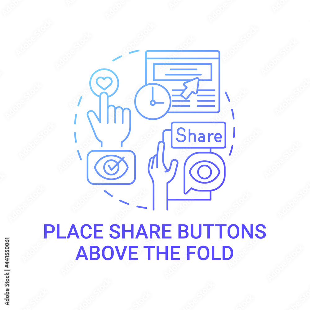 Place share buttons above fold concept icon. Viral content creation abstract idea thin line illustration. Building social engagement. Discovering sharing options. Vector isolated outline color drawing