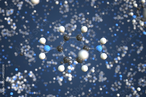 P-phenylenediamine molecule made with balls, conceptual molecular model. Chemical 3d rendering