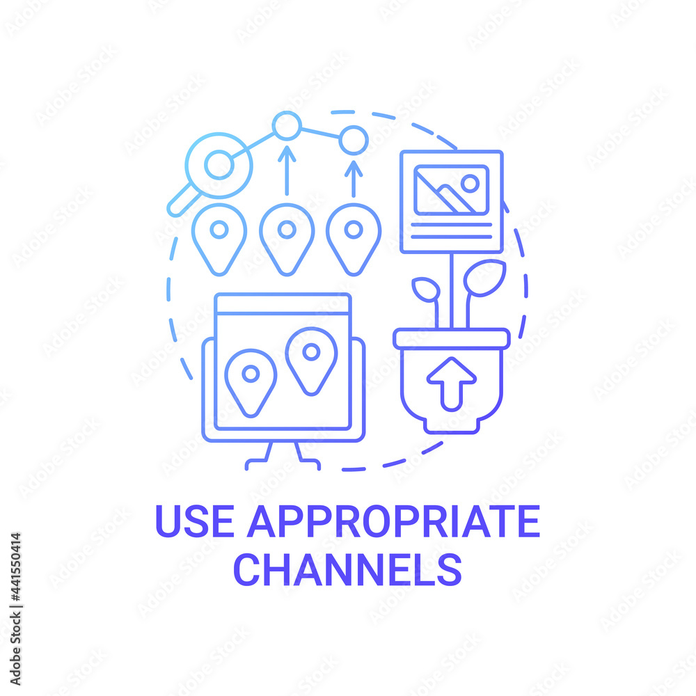 Use appropriate channels for content concept icon. Viral content technique abstract idea thin line illustration. Sharing information. Boosting engagement. Vector isolated outline color drawing Use appropriate channels for content concept icon. Viral content technique abstract idea thin line illustration. Sharing information. Boosting engagement. Vector isolated outline color drawing