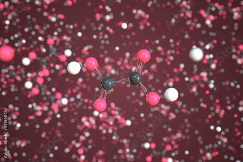Oxalic acid molecule made with balls, conceptual molecular model. Chemical 3d rendering