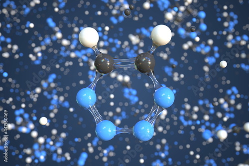Tetrazine molecule, conceptual molecular model. Chemical 3d rendering © Alexey Novikov