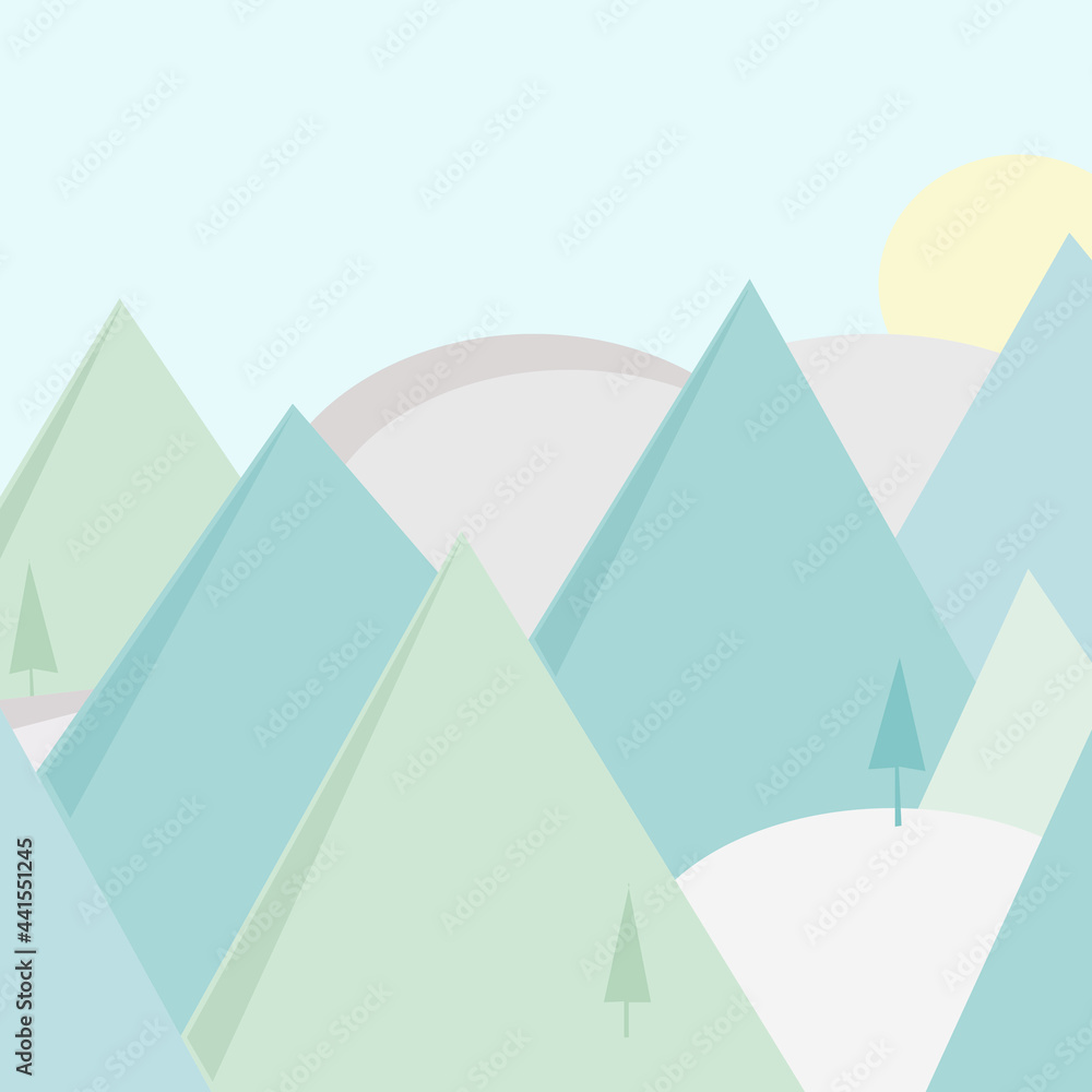 Pastel illustration of mountains hills and forest Pastel illustration of mountains hills and forest