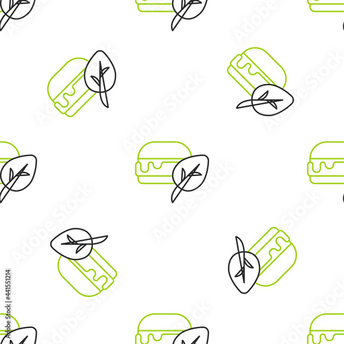 Line Vegan food diet icon isolated seamless pattern on white background. Organic, bio, eco symbol. Vegan, no meat, lactose free, healthy, fresh and nonviolent food. Vector