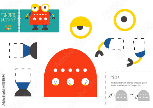Cut and glue paper vector toy. Funny robotic character as a cardboard cutout model
