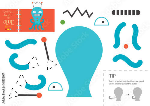 Cut and glue paper toy. Vector robot character for educational activity