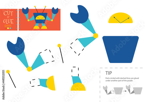 Cut and glue paper vector toy. Funny robotic character as a cardboard cutout model