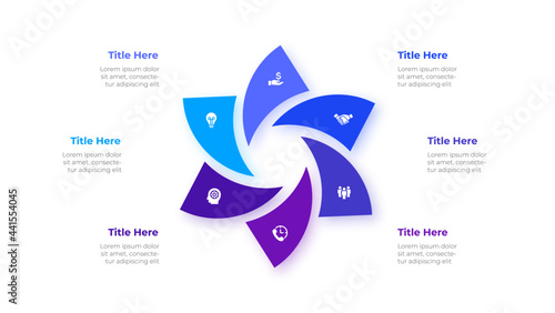 Vector circle element for infographic. Template for cycle presentations banner, workflow layout, process diagram or info graph. Business concept with 6 options, parts, steps or processes