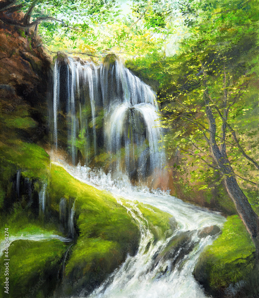 Naklejka premium Waterfall and forest