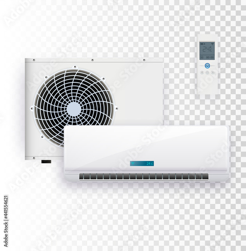 Climate system with outdoor and indoor unit vector illustration of air conditioner.