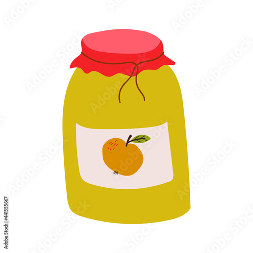 Delicious apple jam in a home jar. flat hand drawn Vector illustration