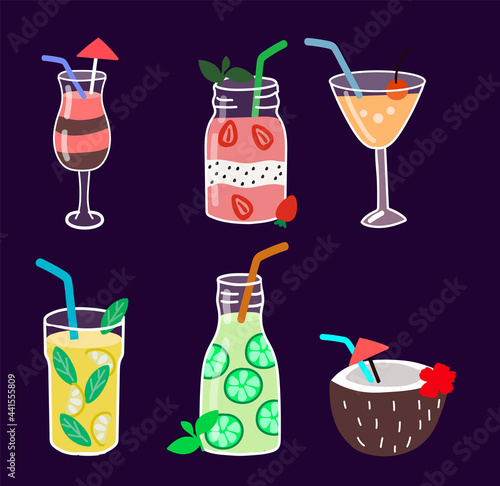Set of isolated cocktail drinks and smoothies