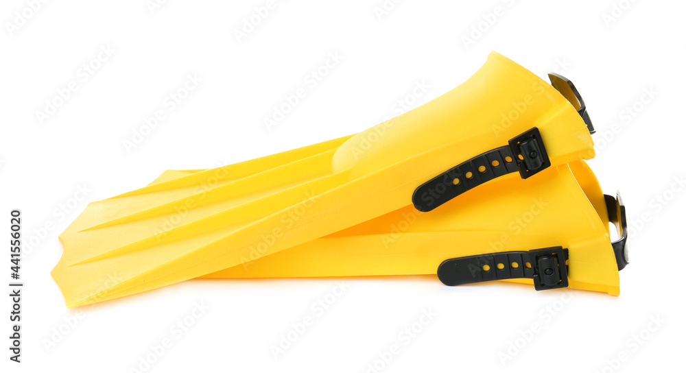 Pair of yellow flippers on white background Pair of yellow flippers on white background