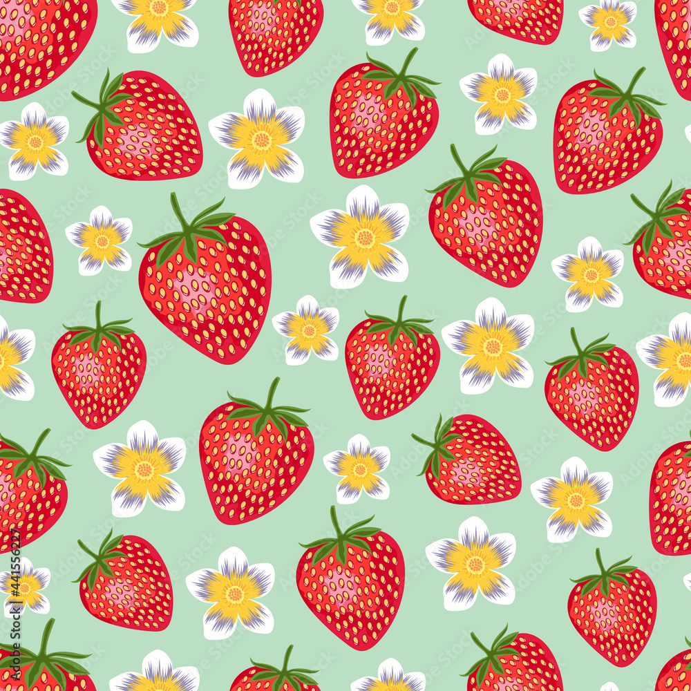 Seamless pattern of strawberry fruit with botanical floral tropical flowers vector illustration Seamless pattern of strawberry fruit with botanical floral tropical flowers vector illustration