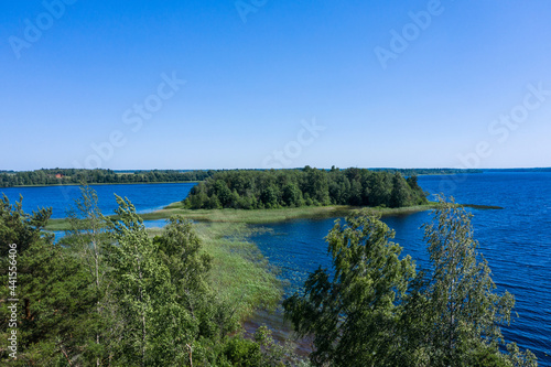Aerial view of the island in Karelia in summer