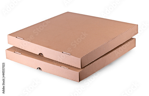 two empty pizza boxes isolated on white background
