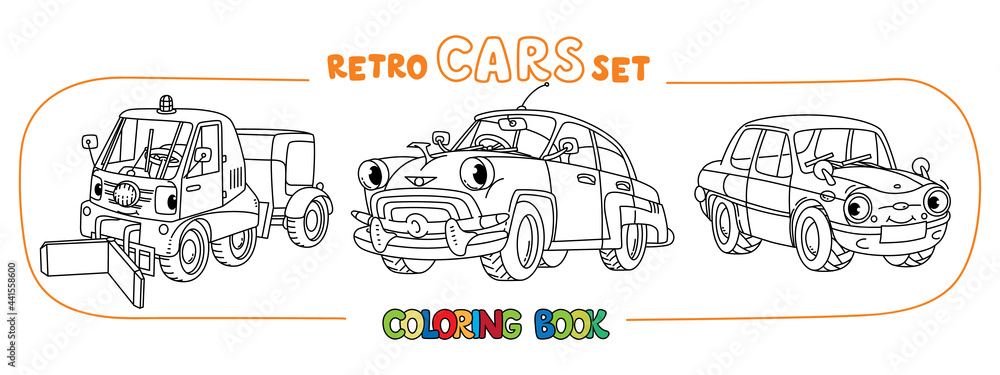 Funny small retro soviet cars coloring book set