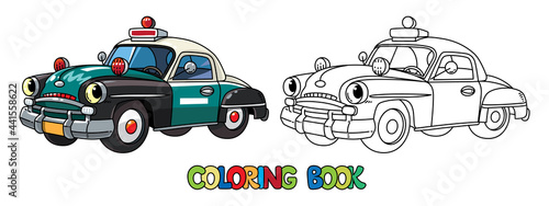 Funny small retro police car coloring book
