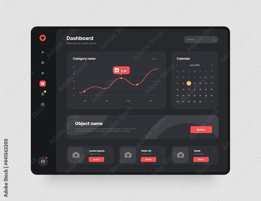 Dashboard design in dark colors. App interface with UI and UX elements. Use design for web application, desktop or mobile app. Dashboard design in dark colors. App interface with UI and UX elements. Use design for web application, desktop or mobile app.