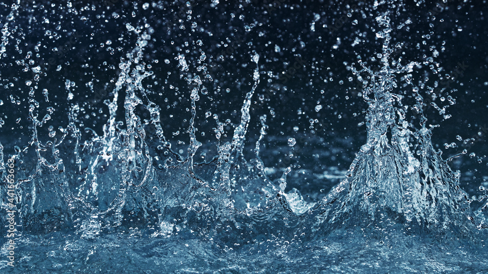 Abstract water splashes isolated on blue background Abstract water splashes isolated on blue background