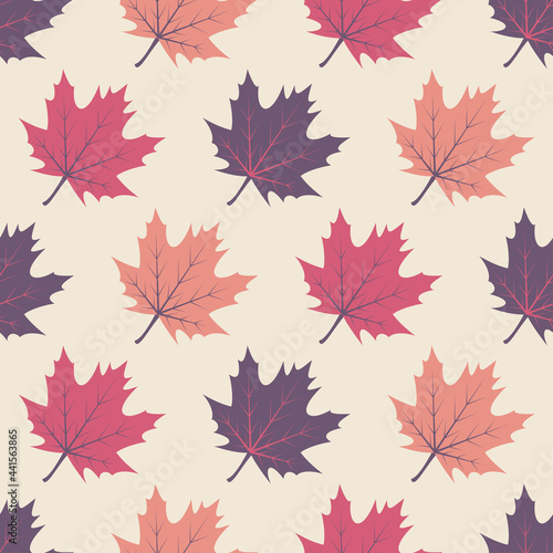 Colourful autumn seamless pattern with maple leaves. Can be used for printing on fabric  wrapping paper  greeting cards  posters  banners. Cartoon vector illustration