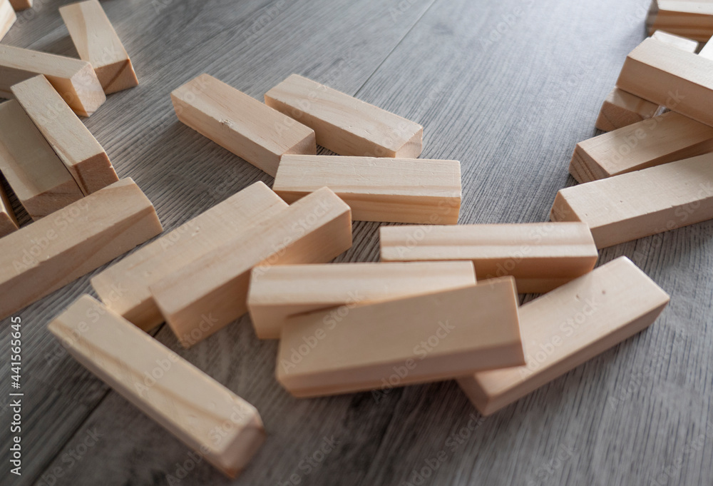 natural wooden blocks on floor fun background