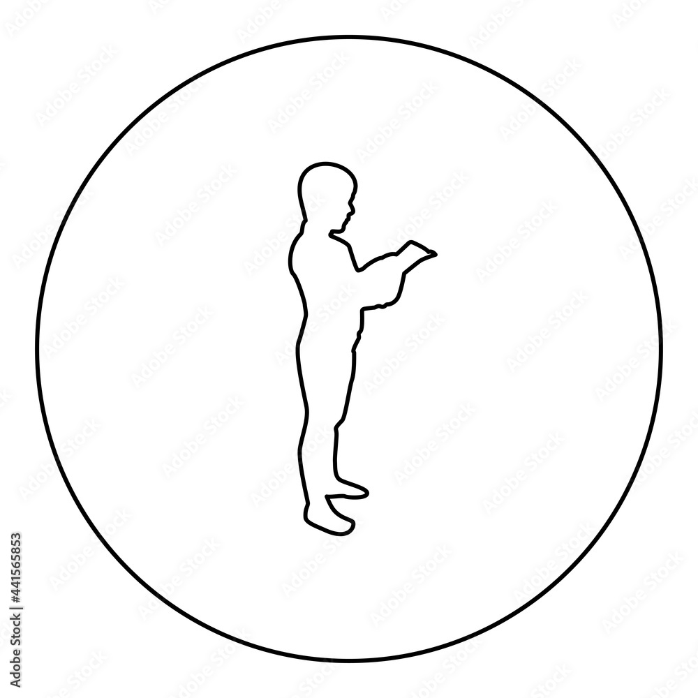 Boy reading book standing Teen male with open book in his hands Cute schoolboy read Ready to back to school concept Education online learning silhouette in circle round black color vector Boy reading book standing Teen male with open book in his hands Cute schoolboy read Ready to back to school concept Education online learning silhouette in circle round black color vector