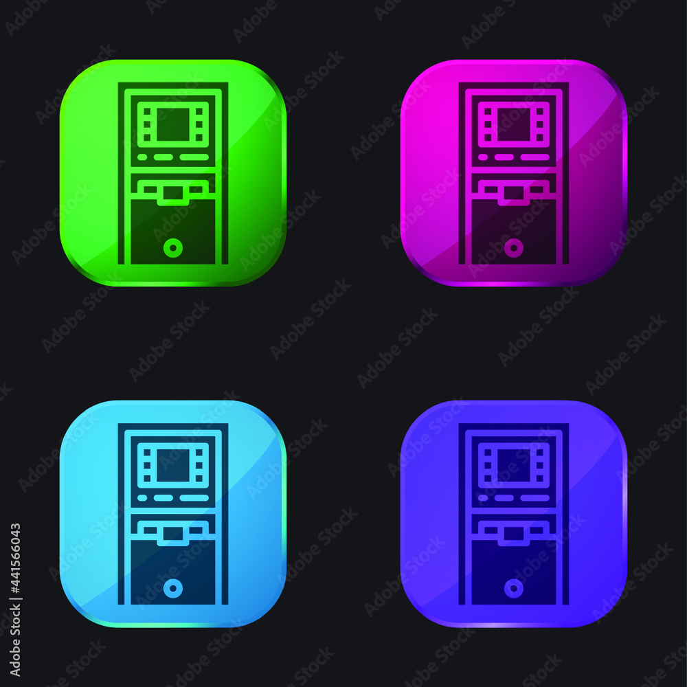 Atm Machine four color glass button icon Atm Machine four color glass button icon