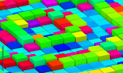 Colorful 3D rendering of cubes, abstract background design
