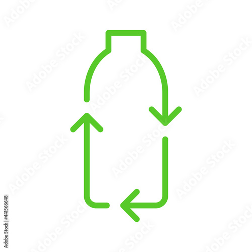 Recycle plastic logo icon, Arrows pet bottle shape recycling sign, Ecological preservation concept, Isolated on white background, Vector illustration