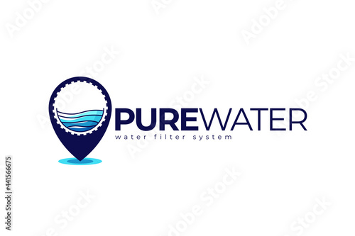 Mineral water and pin logo or icon. healthy natural water treatment tank. fresh and pure water logo design