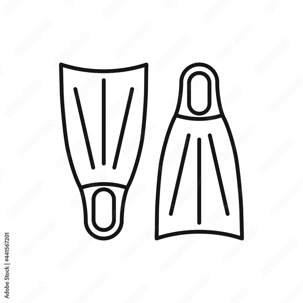 Flippers icon. Linear flippers icon. Vector illustration. Flippers vector icons. Black linear flippers icons