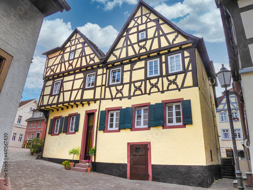 Traditional yellow half-timbered house in Neckargemund  a small town in Baden-Wurttemberg in the south of Germany