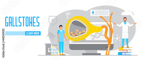 Gallbladder concept vector. Doctors treat gallstones. Web, landing page