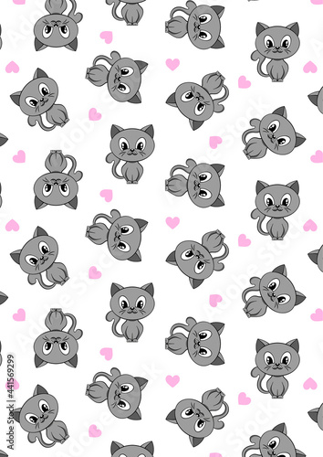 Wallpaper Mural Vector Cute Love Cats Pattern Illustration Torontodigital.ca
