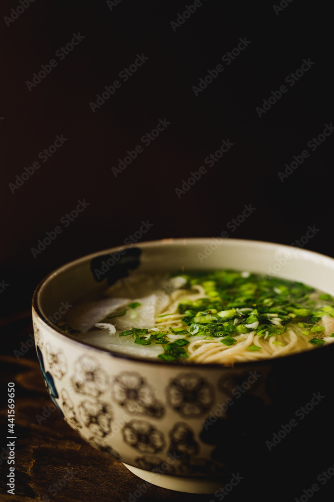 Chinese ramen bowl placed on table Chinese ramen bowl placed on table