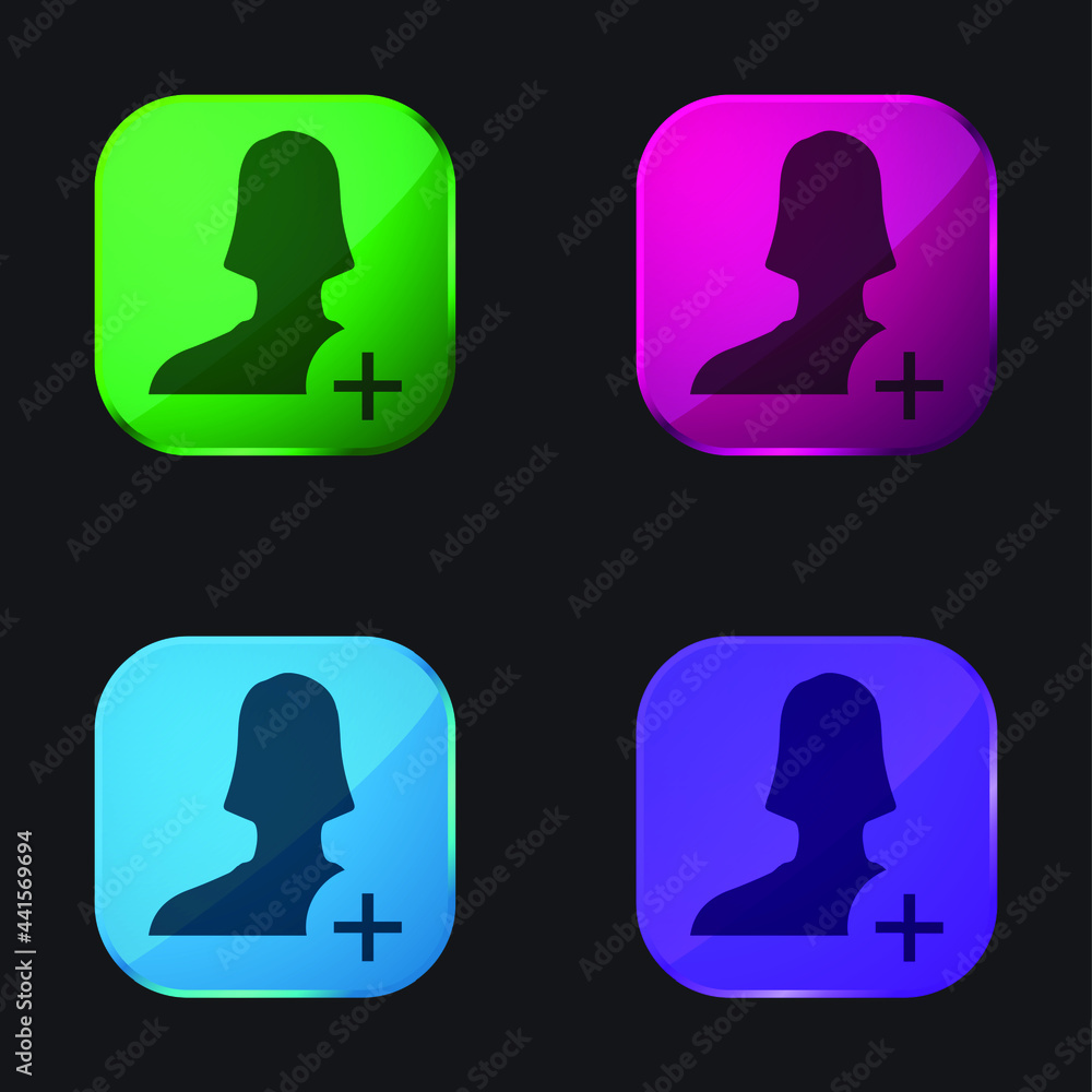 Add Female User four color glass button icon