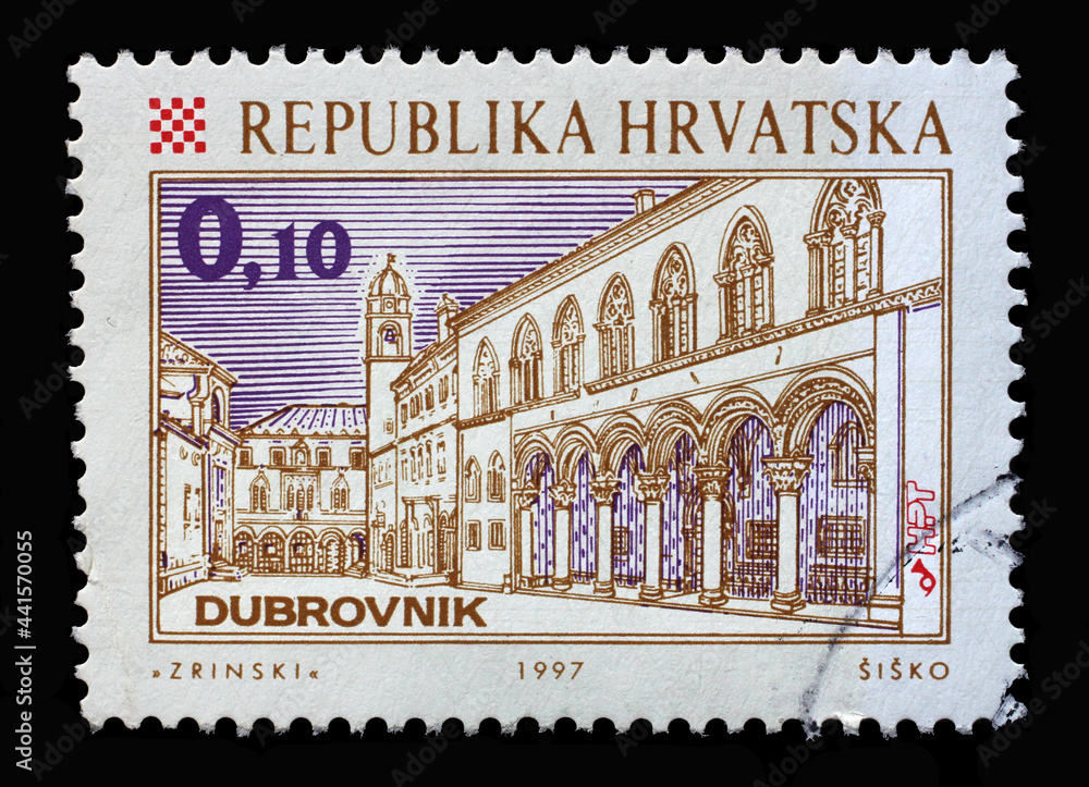 A stamp printed in Croatia shows Dubrovnik, Series Croatian Towns, circa 1998